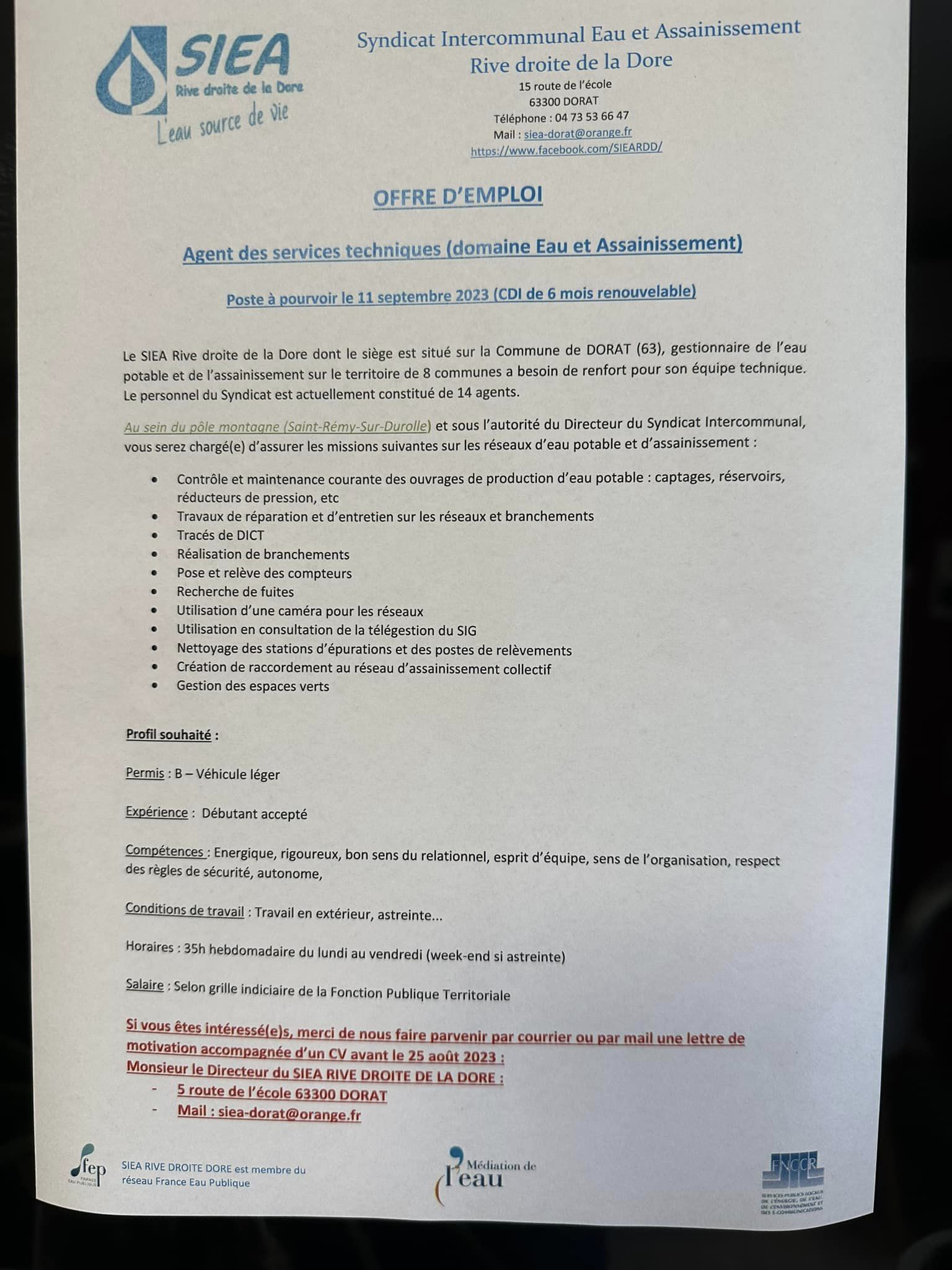 offre emploi SIEA